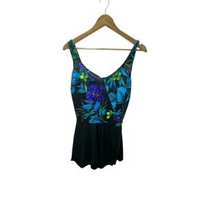 Longitude Swimsuit Women's Size 18 Blue Floral One Piece SwimDress